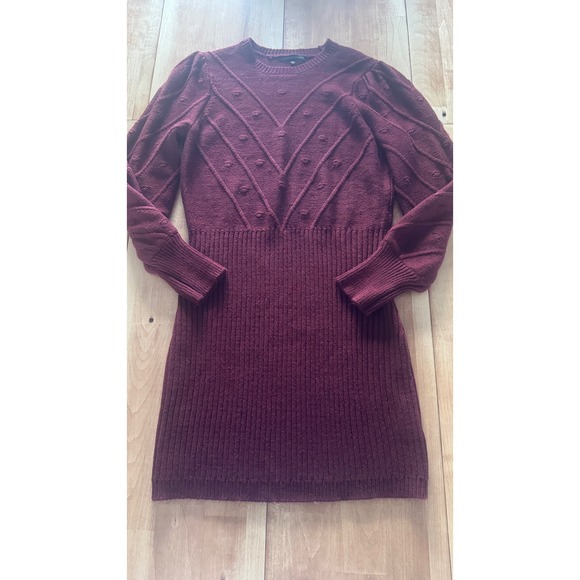 Adrienne Vittadini Dresses & Skirts - Adrienne Vittadin Burgundy Chevron‎ Bobble Knit Puff Sleeve Sweater Dress XL